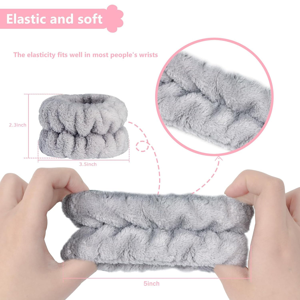 2Pcs Wrist Bands for Washing Face, Microfiber Face Washing Wristbands, Arm Wrist Towels, Spa Face Wash Wristbands, Stretchy Absorbent Wash Band for Woman Children