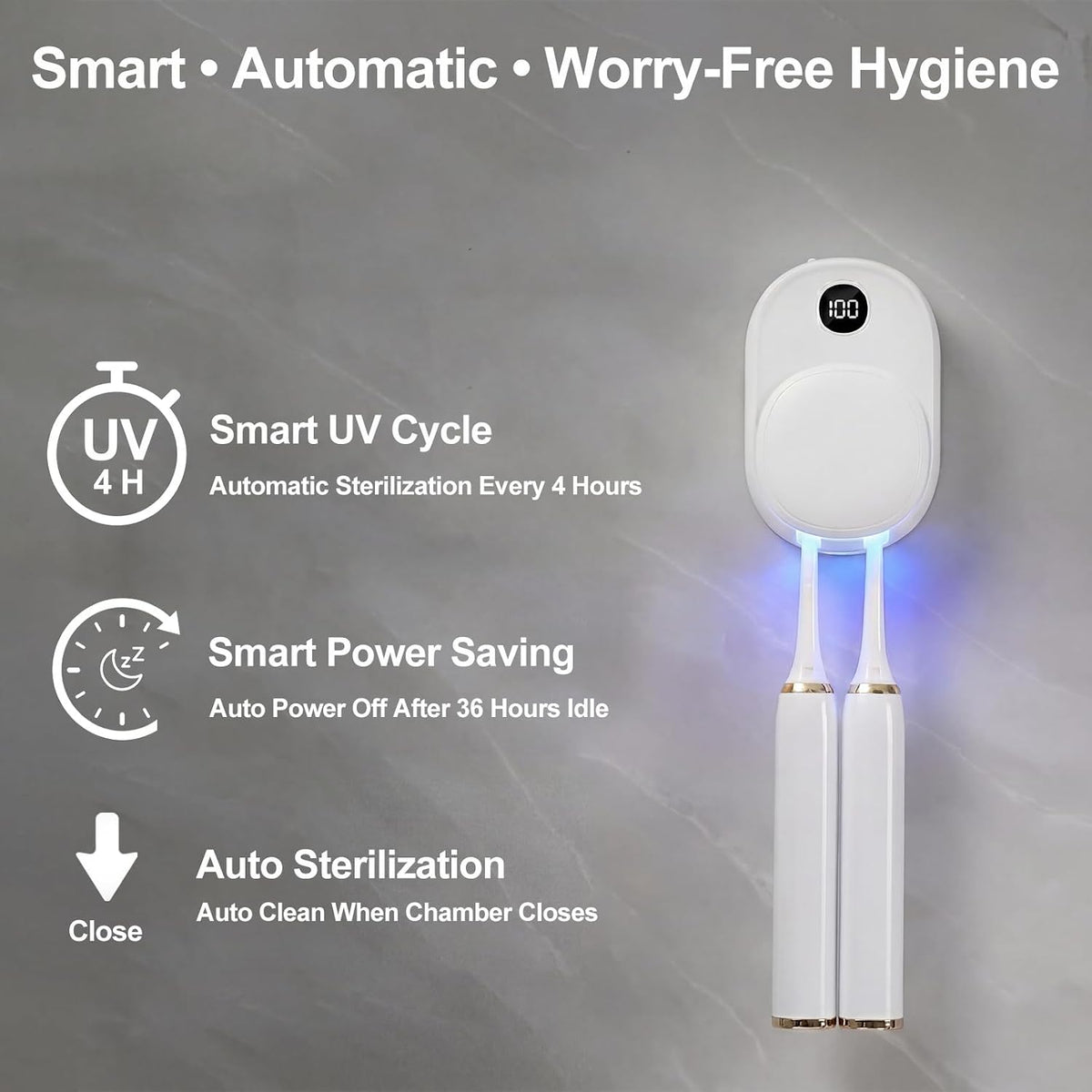 UV Toothbrush Sanitizer Holder Wall Mounted for Bathroom, Travel Toothbrush Case Design, Electric Toothbrush Holder with UVA+UVC Light & Fan Drying, USB Rechargeable Toothbrush Cleaner