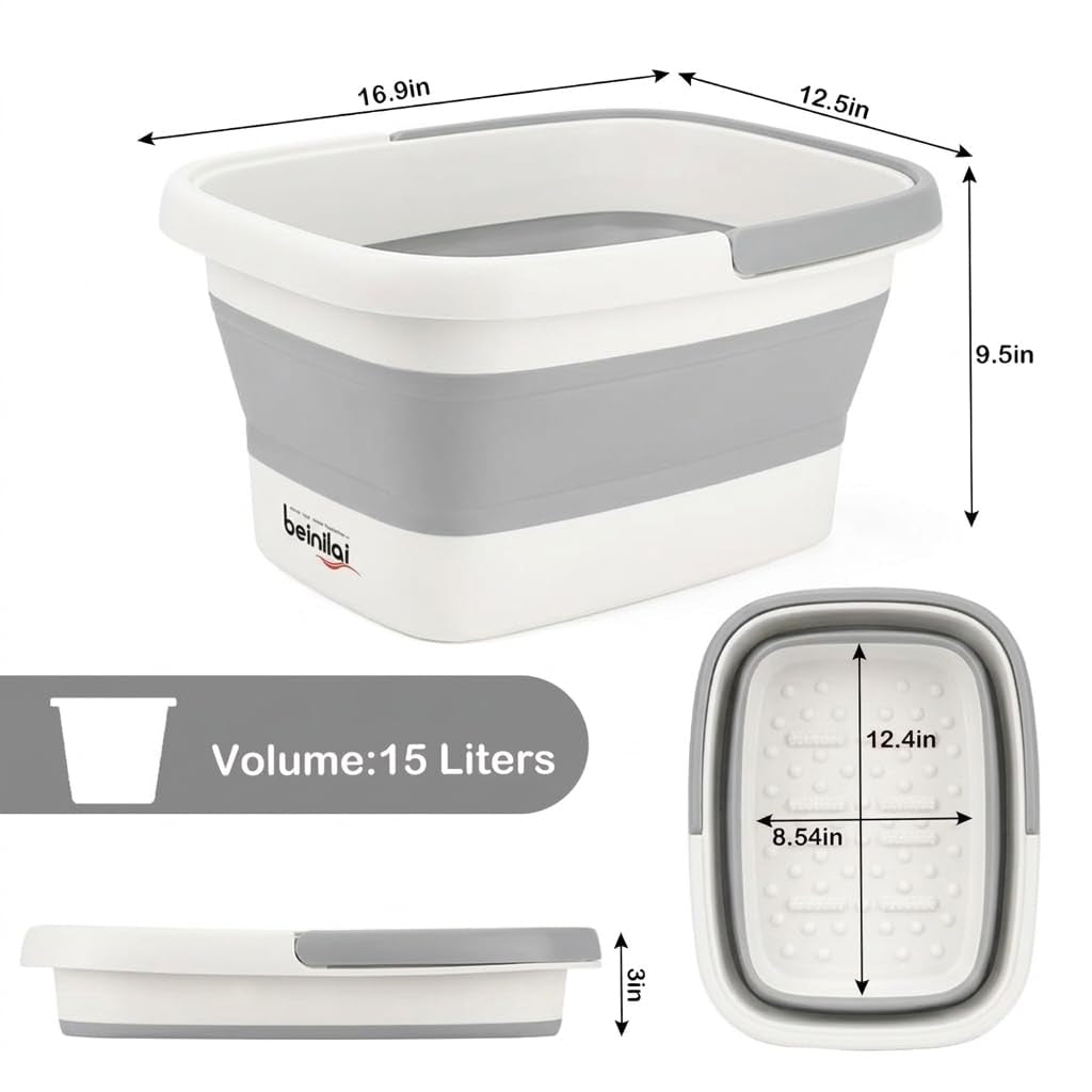 Collapsible Foot Bath Basin for Soaking Feet, Foot Soak Tub-Gery