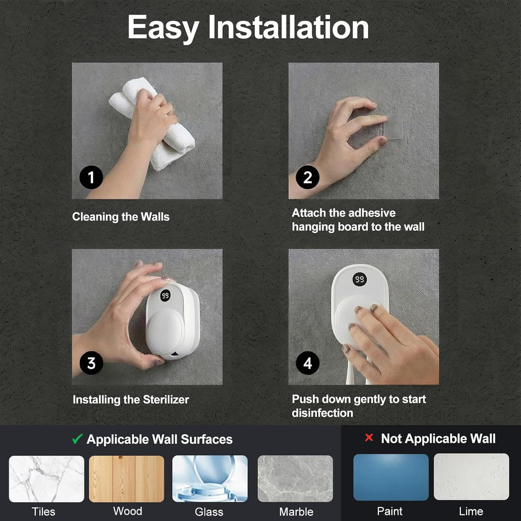 UV Toothbrush Sanitizer Holder Wall Mounted for Bathroom, Travel Toothbrush Case Design, Electric Toothbrush Holder with UVA+UVC Light & Fan Drying, USB Rechargeable Toothbrush Cleaner