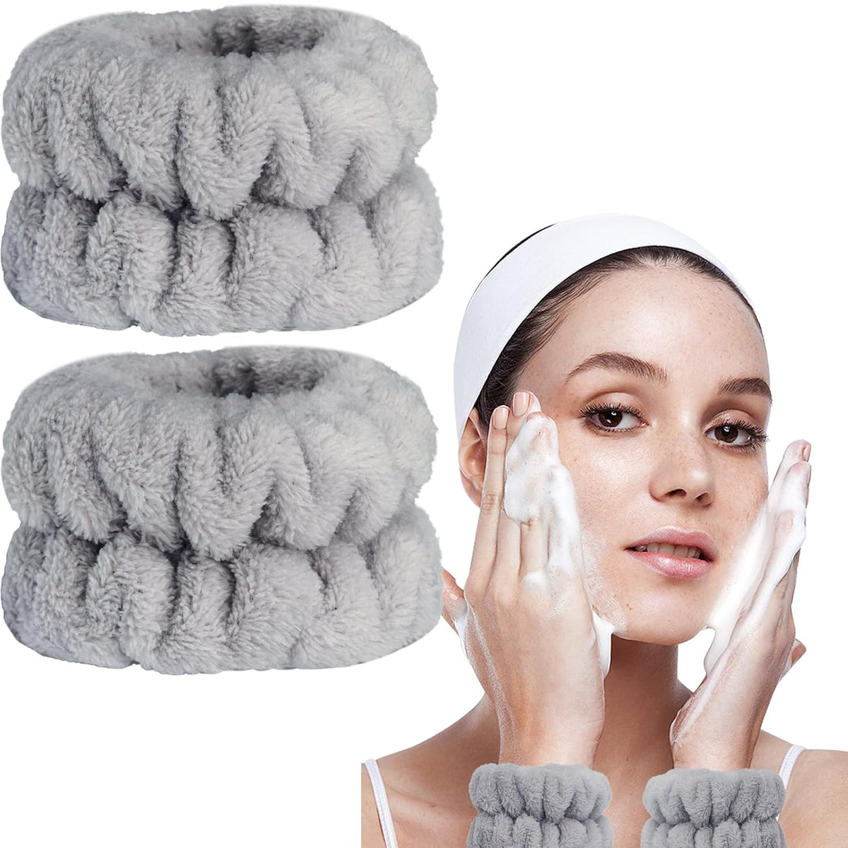 2Pcs Wrist Bands for Washing Face, Microfiber Face Washing Wristbands, Arm Wrist Towels, Spa Face Wash Wristbands, Stretchy Absorbent Wash Band for Woman Children