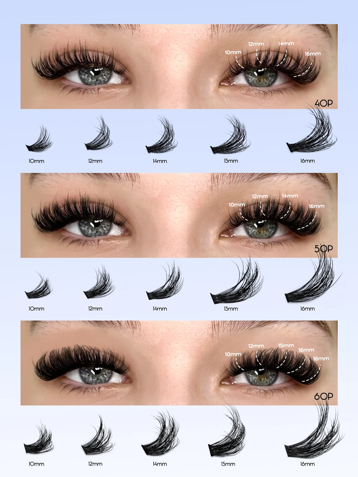 GROINNEYA Cluster Lashes Kit Individual Lashes Volume Mixed Tray 3D Faux Mink Lashes Wispy Eyelash Extension Makeup