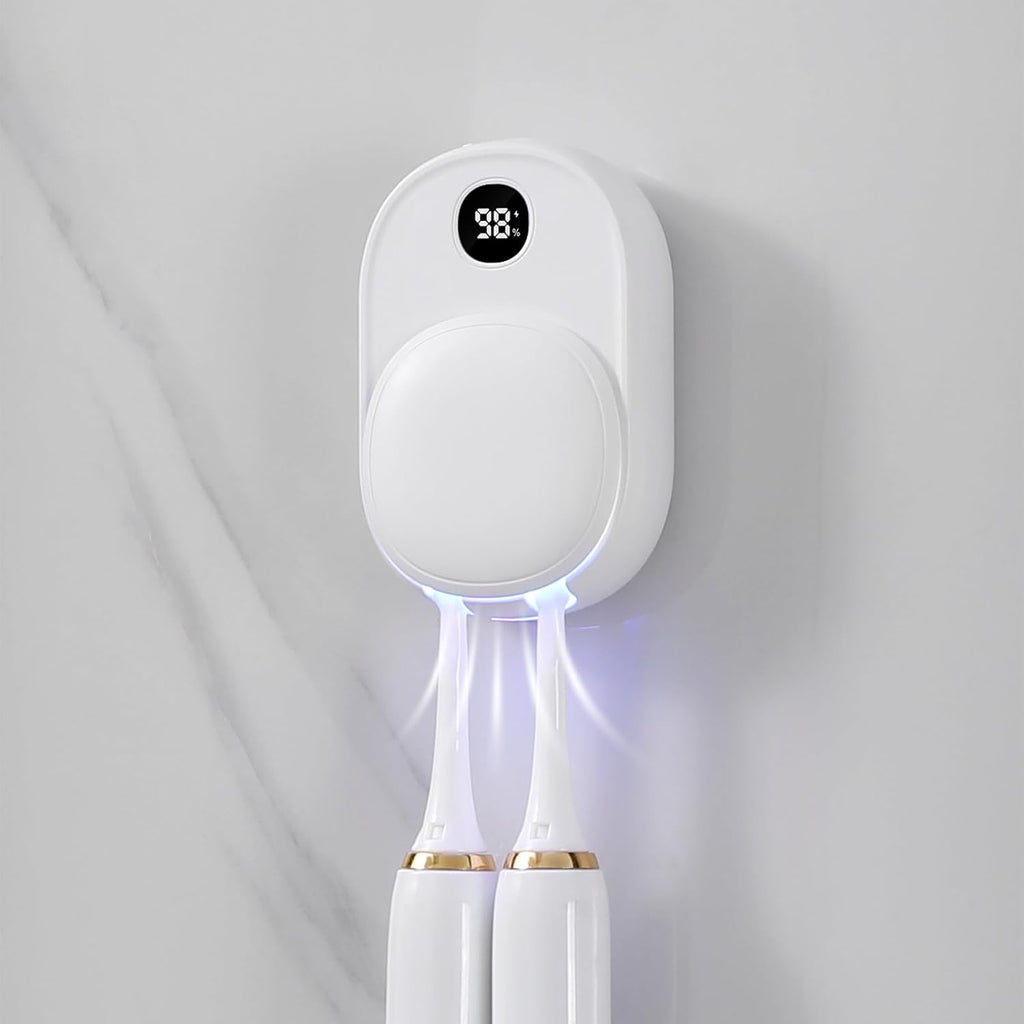 UV Toothbrush Sanitizer Holder Wall Mounted for Bathroom, Travel Toothbrush Case Design, Electric Toothbrush Holder with UVA+UVC Light & Fan Drying, USB Rechargeable Toothbrush Cleaner